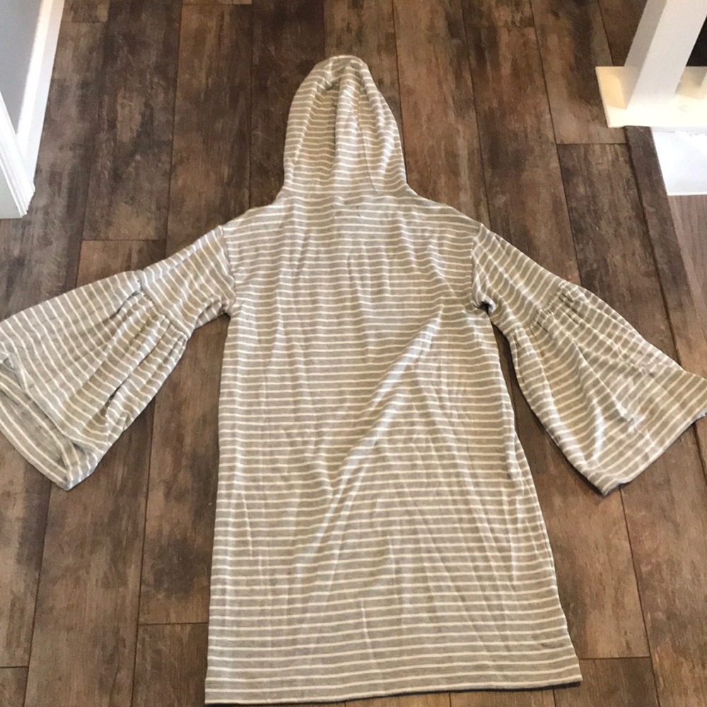 NWT Lou & Grey S Gray & White Striped Hoodie Dress - Picture 2 of 5